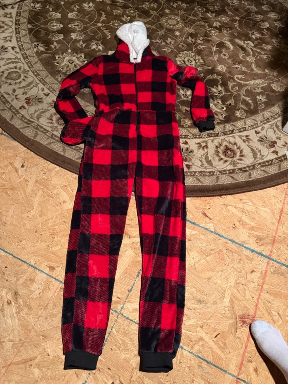 Kids Red & Black Buffalo Plaid Hooded Onesie Pajamas
